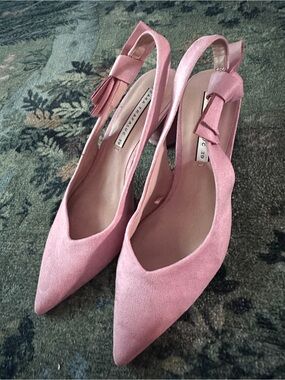 ZARA NWOT Blush Pink Pointed-Toe Slingback Pumps with Bow